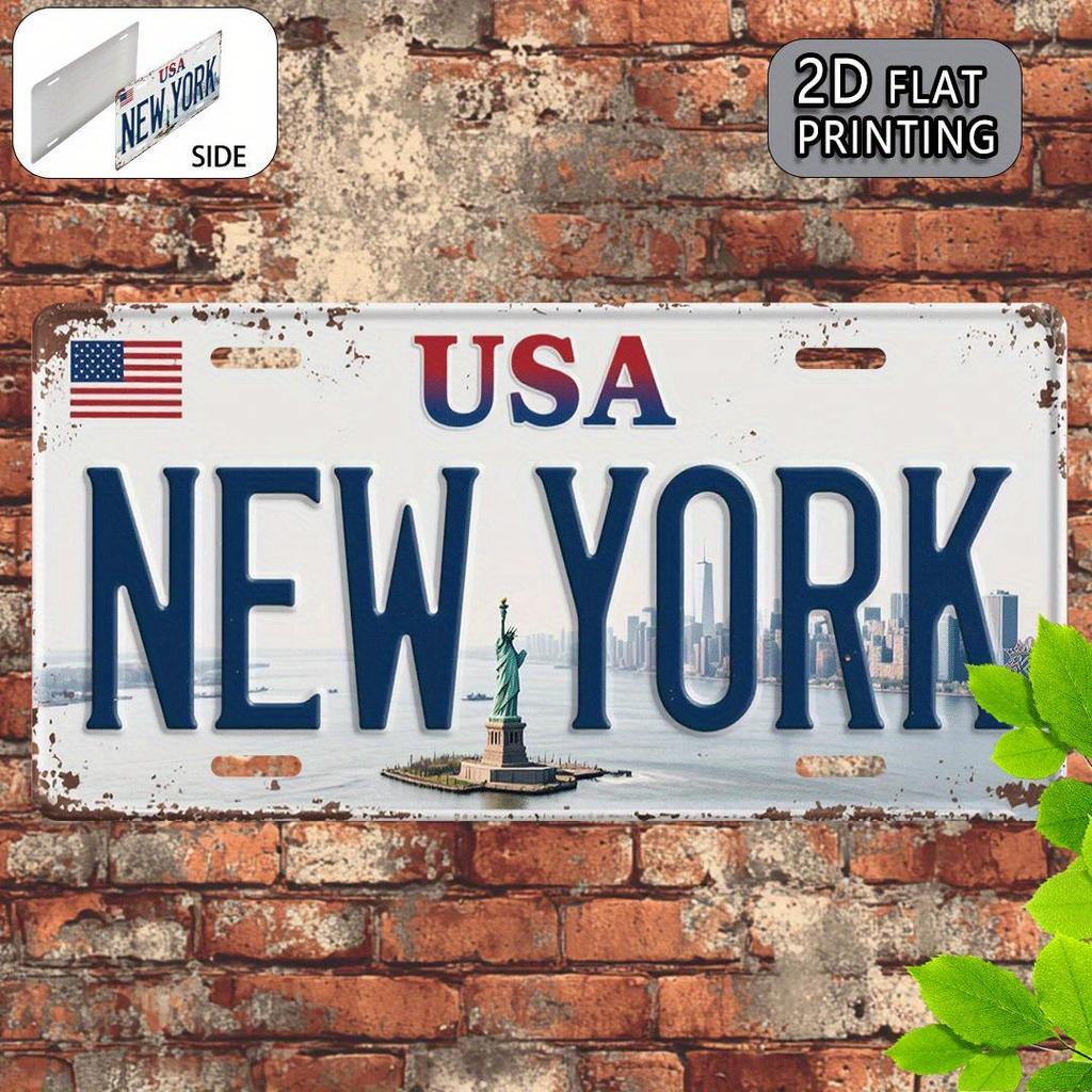 HD Tin Sign Vintage USA New York License Plate Metal Wall Art Retro Statue of Liberty City Decor for Bar Man Cave American Tr