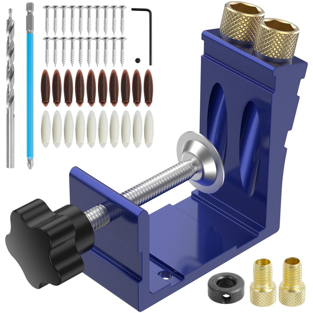 47Pcs Pocket Hole Clamp Kit Inclined Hole Positioner 15 Degree Angle Hole Drill Guide Kit Woodworking Tools DIY
