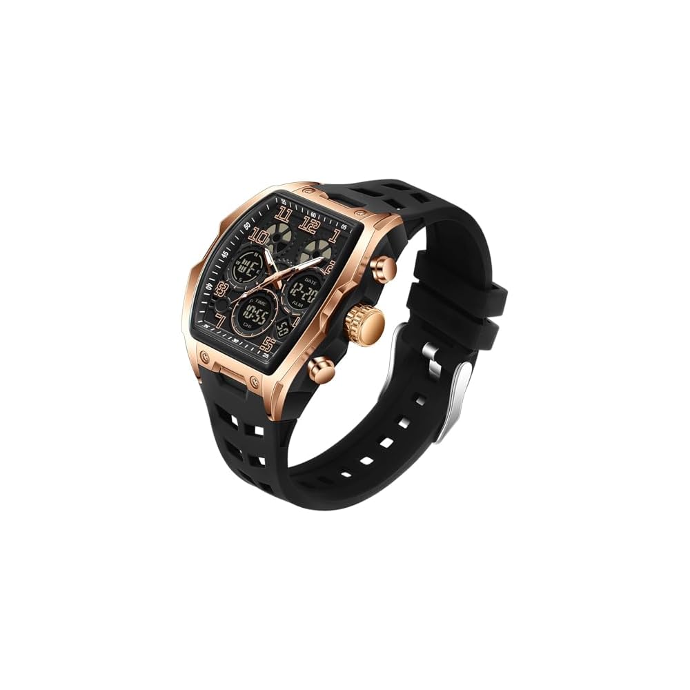Findtime Men s Digital Analog Watch 3 Time Zones Multi-Function Countdown Stopwatch Alarm Waterproof Pilot Style Sports Watch