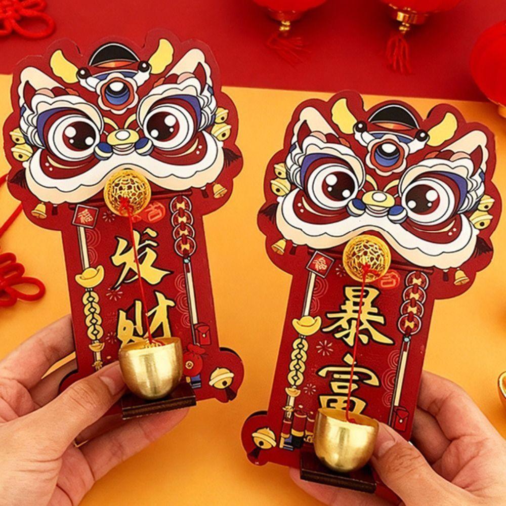 Creative Cartoon Lion Doorbell Magnetic Suction Red Entrance Door Bells Dopamine Detachable Reminder Wind Chimes