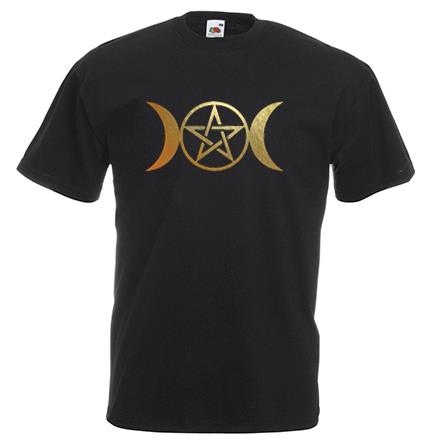 Adults Triple Moon Goddess Pagan Pentacle Wicca Deity Unisex Black TShirt 2XL