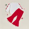 European and American Girls' Christmas Embroidery Bow Sweatshirt and Flare Pants Set