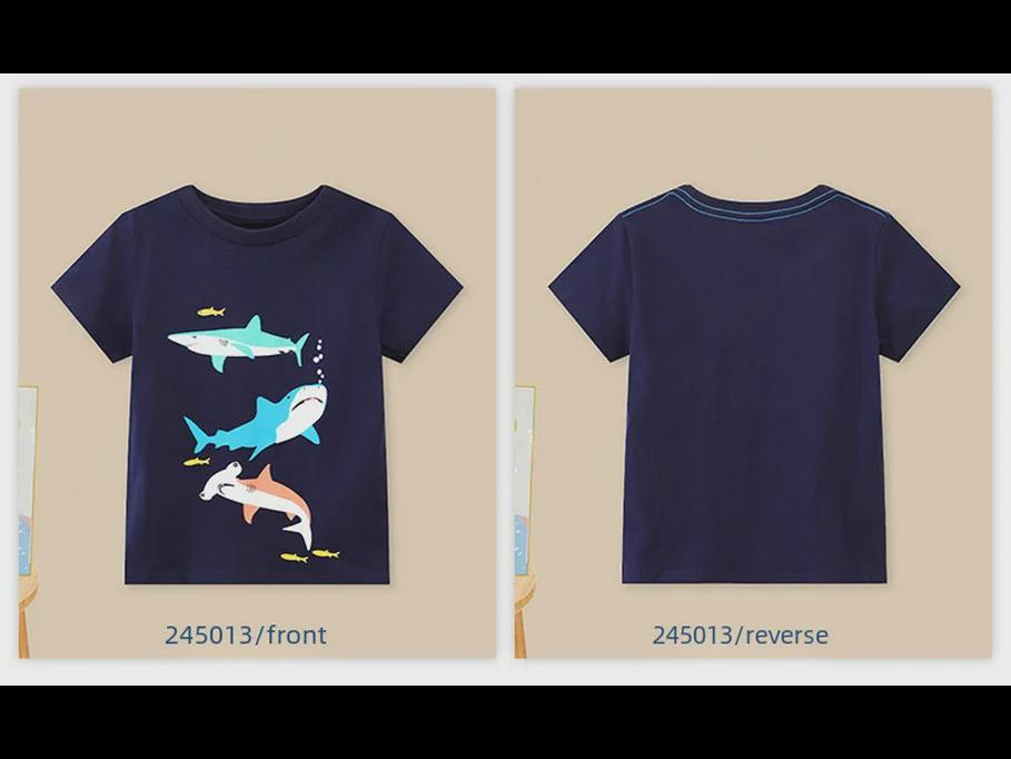 2024 Ocean Shark Boys' Cartoon Round Neck T-Shirt, Short Sleeve, Summer Collection