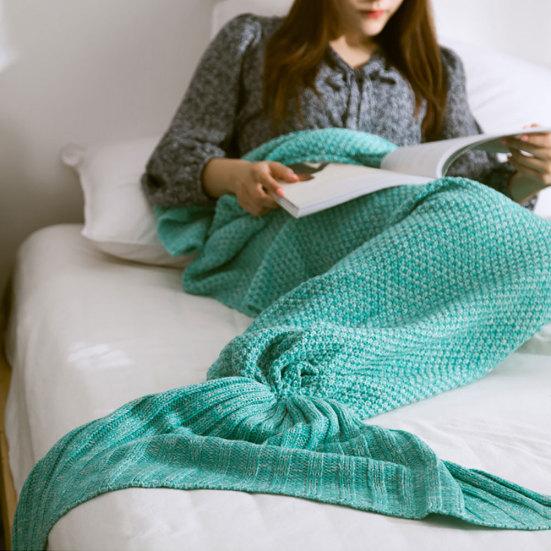 Solid Color Mermaid Tail Knitted Bed Sofa Sleeping Rest Blanket Home Decoration