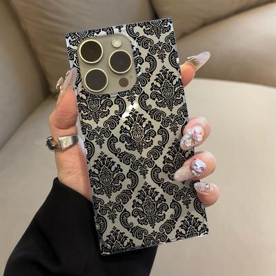 Clear Square Back Tube Case Protection For iPhone 16 ProMax 13 15 Plus 14 Pro Max 11 12 Anti-Oxygen,Flower Wallpaper Pattern Casing