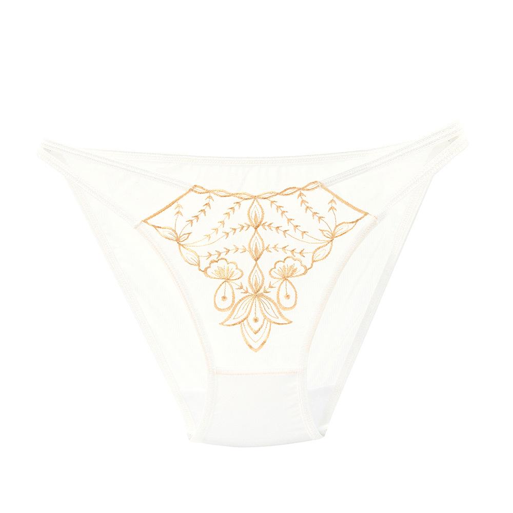 Original Light Luxury Temperament Women's Briefs High-value Tulle Embroidered Hollow Waist Cotton Crotch Hip-wrapped Sexy Underwear