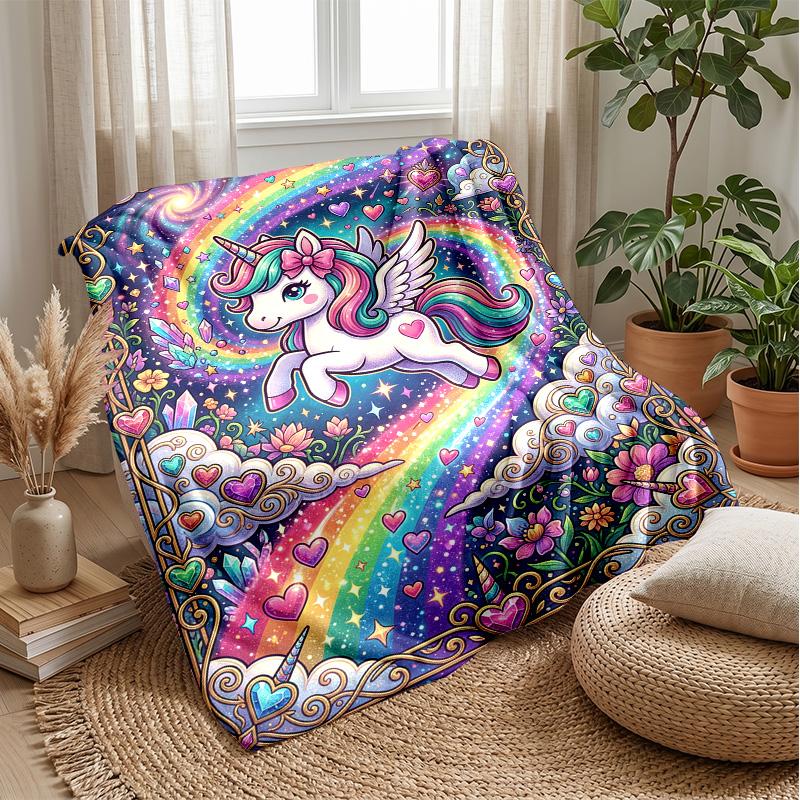 Magical Unicorn Rainbow Theme blanket Lightweight Warm Flannel Blanket Decorative Throw Blanket for Home Decoration