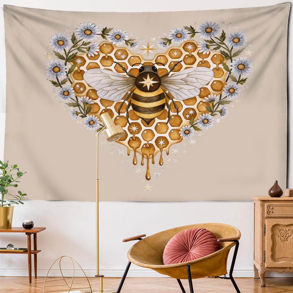 Psychedelischer Bienen Wandteppich Wand Gänseblümchen Blume Böhmisch Hippie Hexerei Wahrsagerei Wohnzimmer Schlafzimmer Heimdeko