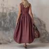 Summer Maxi Shirt Dress for Women Sleeveless Button Down Lapel Long Dress Beach Vacation A-line Flowy Sundress with Pockets