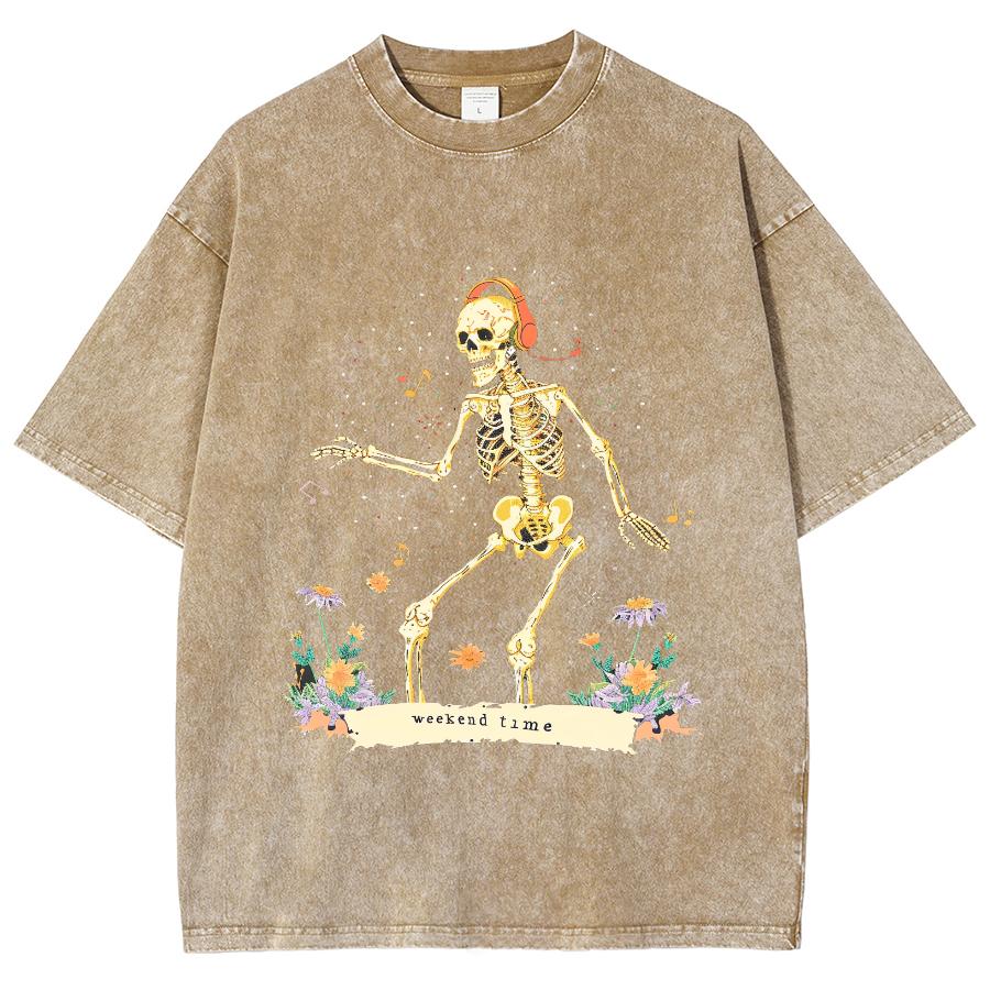 Potisk lebky Retro T-shirt Snížená ramena Pánská Dámská Vintage Trička s krátkým rukávem Jednobarevná