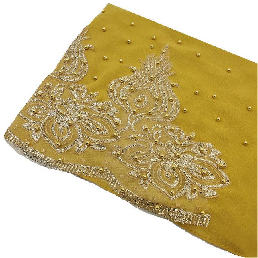 Premium Chiffon Hijabs Scarf Shimmer Gold Glitters Beads Hijab for Muslim Woman Head Scarf Shawl Wrap Lightweight