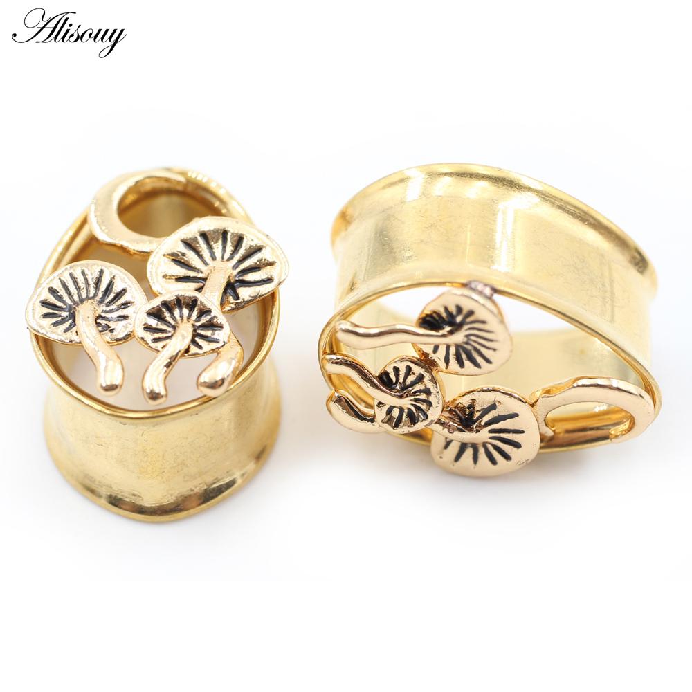 Alisouy Steel 1pc Mushroom Stainless Moon Water Drop Ear Tunnels Plugs Expanders Stretcher Gauges Earrings Piercing Body Jewelry