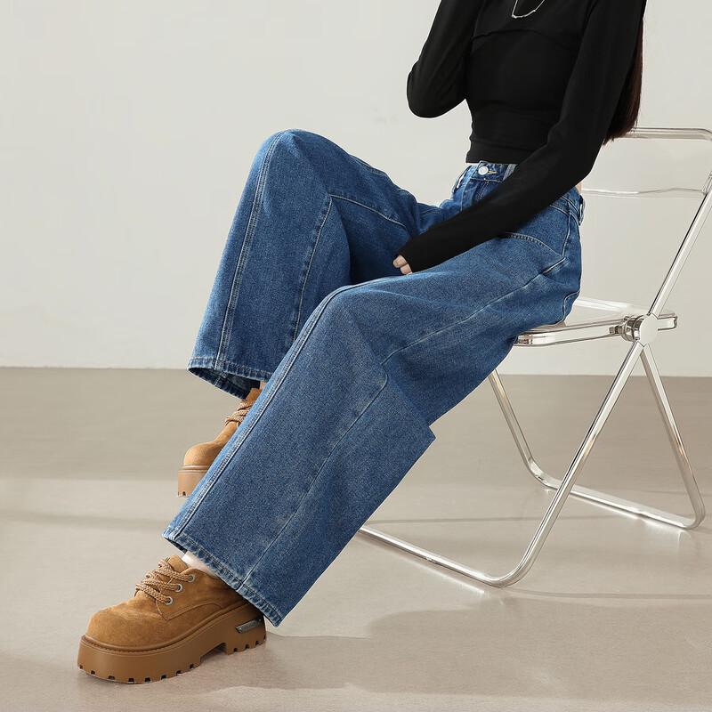 TonLion Women's 2025 Fall/Winter Wide-Leg Split Denim Jeans