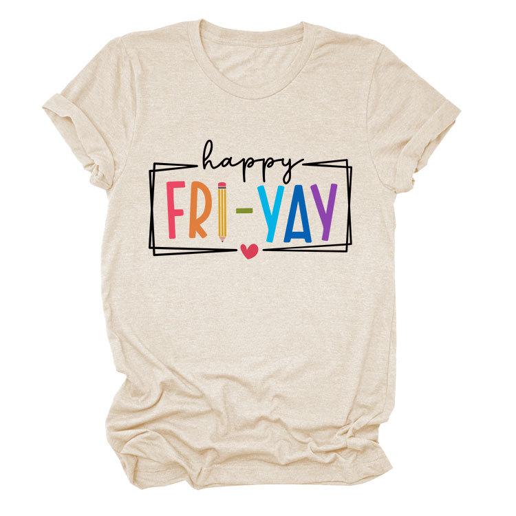 New fashion short-sleeved happy fri yay summer trend women s T-shirt top S