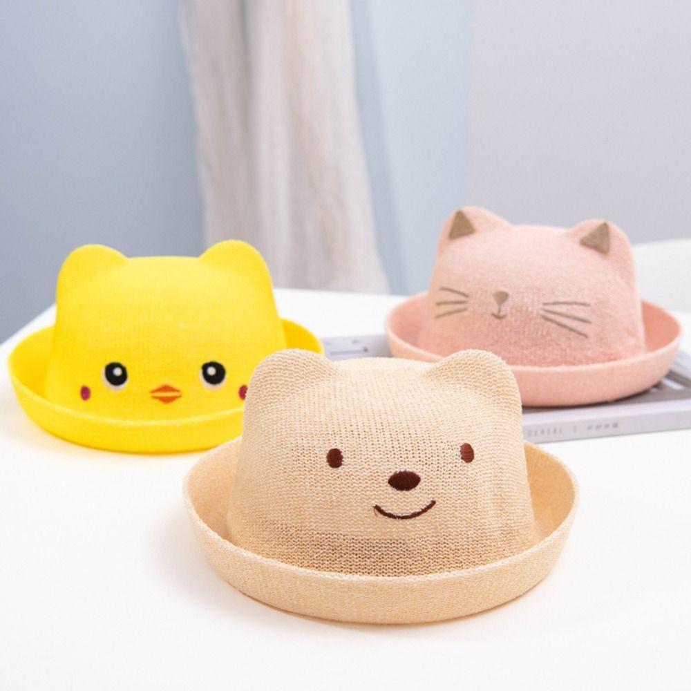 Cartoon Animal Children Bucket Hats Sunbonnet Panama Cap 1-3Y Baby Straw Hat  Kids