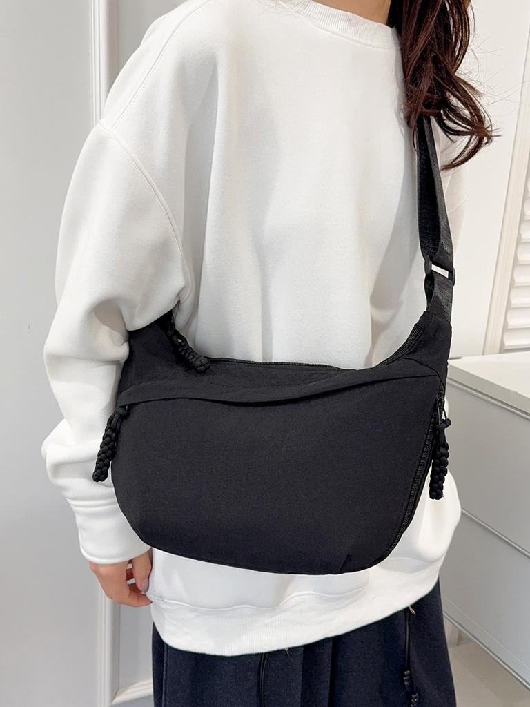 Trendy Women's Soft Cloth Shoulder Bag Solid Color Student Casual Style Large Capacity Handbags Student Classroom Dumpling Bun Commuter Bun Hobos Bag