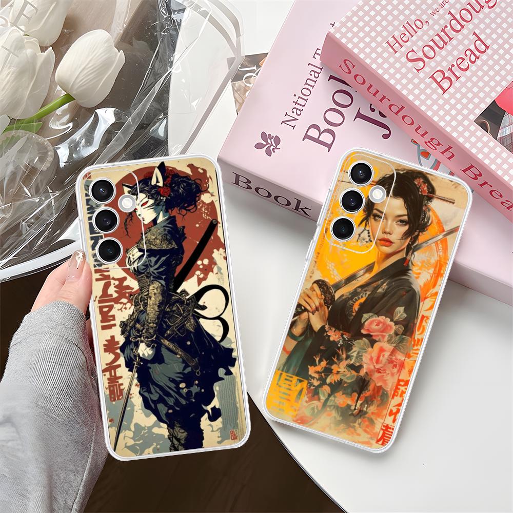 Retro Tattoo Girl Mobile Phone Case for Samsung Galaxy S25 S24 S23 S22 S21Plus FE Ultra Clear Colorful Cover Pretty Smartphone