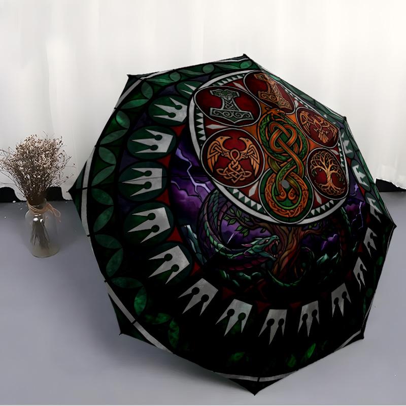 Symbols Glass Pattern Umbrella, Portable and Foldable Design, 8 Ribs, a Casual Accessory for Halloween, Christmas, and Birthday Gifts.