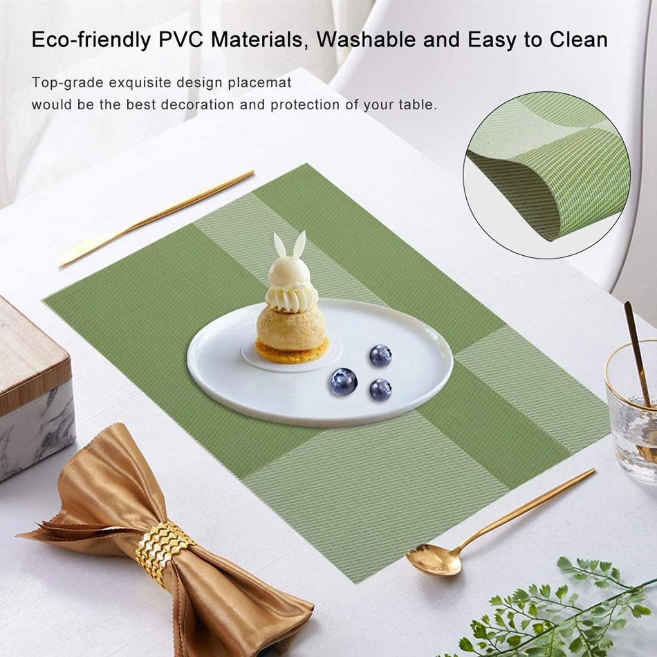 Set of 6 PVC Placemats Plastic Wipe Clean Heat Resistant Woven Vinyl Non Slip Washable Rectangle For Dinner Table Wedding Decor