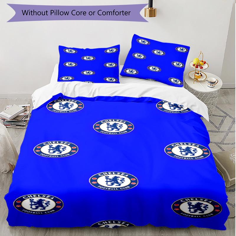 3pcs Duvet Cover Set (1*Duvet Cover + 2*Pillowcase, Without Core), Chelsea F.C Print Soft All‑Season Bedding Set, Home Bedroom Decor Gift