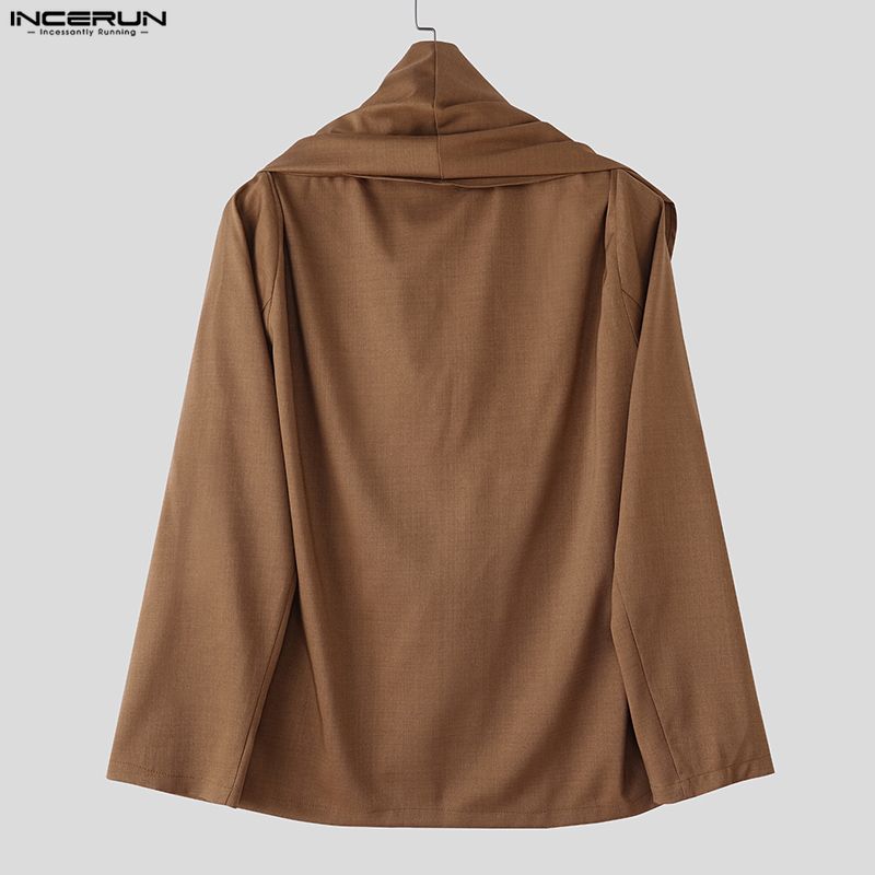 INCERUN Spring Men Swing Collar Low Cut Long Sleeve Casual Loose Solid Shirts Tops