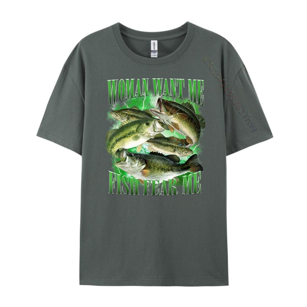 Vintage Want Me Fish Bass Fear Me Funny Lover Fishing Fashion T Shirt Men Skinfriendly and Soft Camisetas De Hombre Large Size