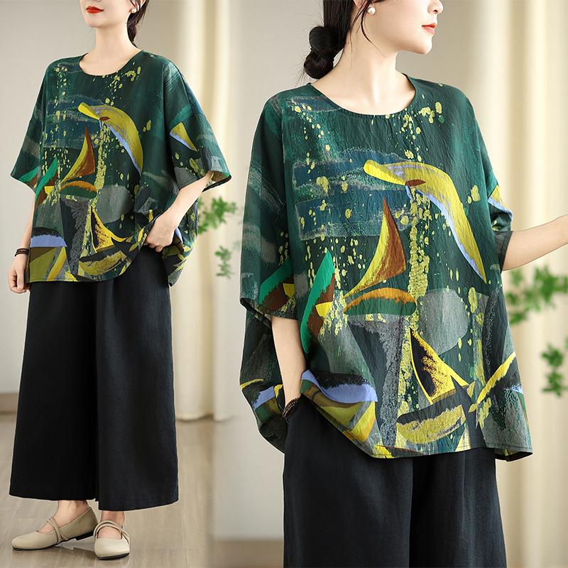 DIMANAF Plus Size New T-Shirt Women Shirts Flower Print Loose Casual O-Neck Lady Tops Tees Blouse Oversize Summer