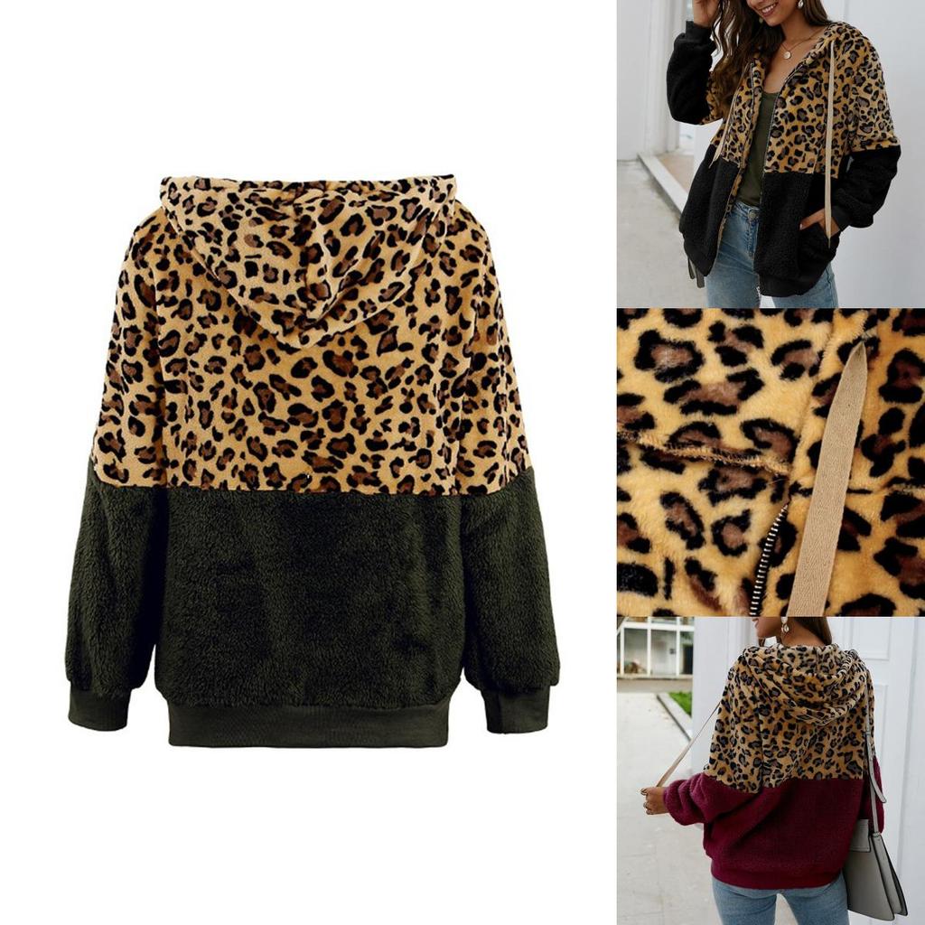 Stylish Women Bear Hooded Jackets With Cozy Fleece And Trendy Leopard Print Design