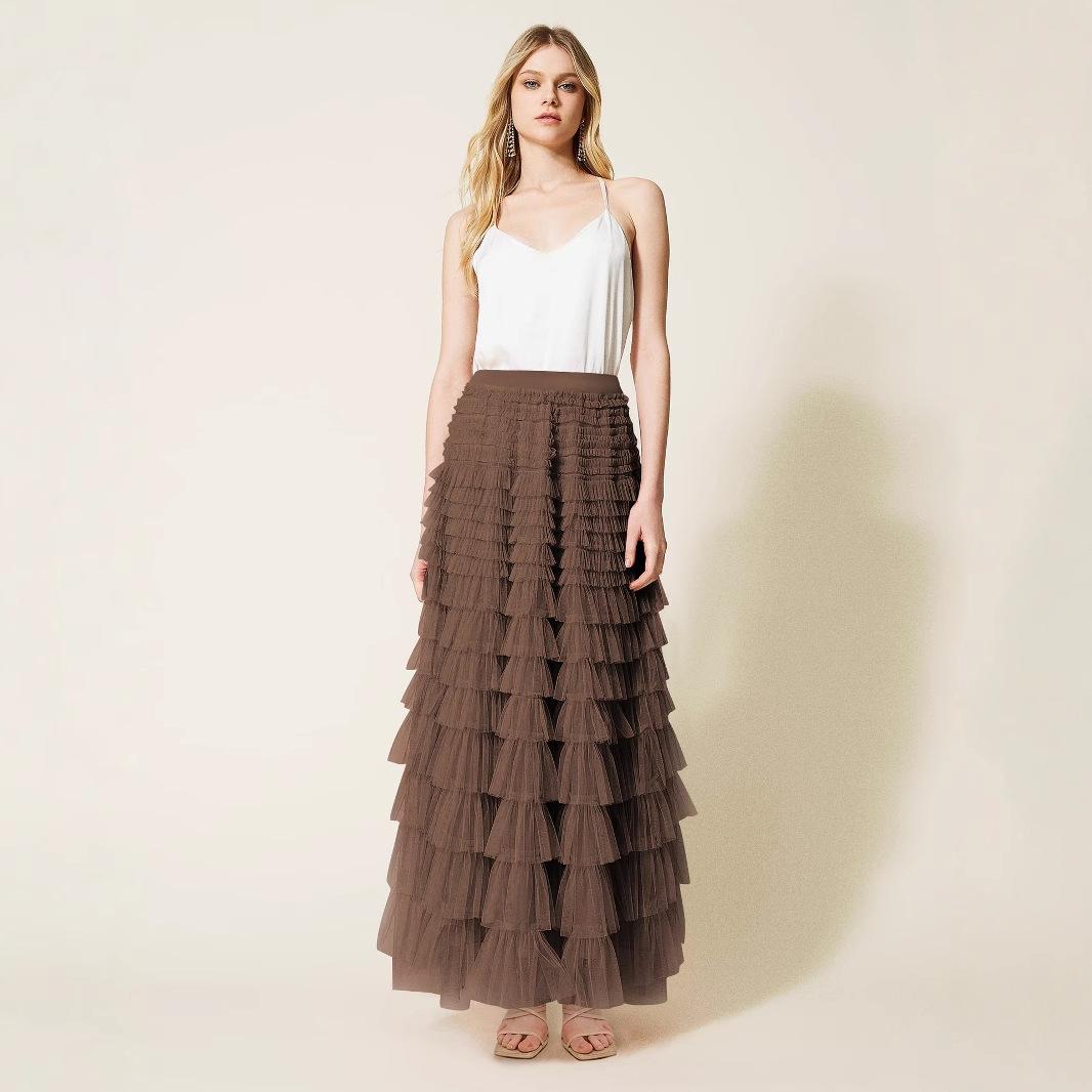 

Elegant High Waist Mesh French Dress - European & American Style Large