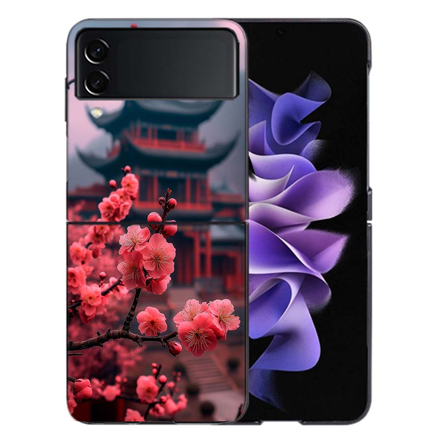 Snowy Peach Blossom Tree in Front of the House Phone Case For Samsung Z Flip 6 7 5G Galaxy Z Flip 5 4 3 5G Cases Shockproof Hard