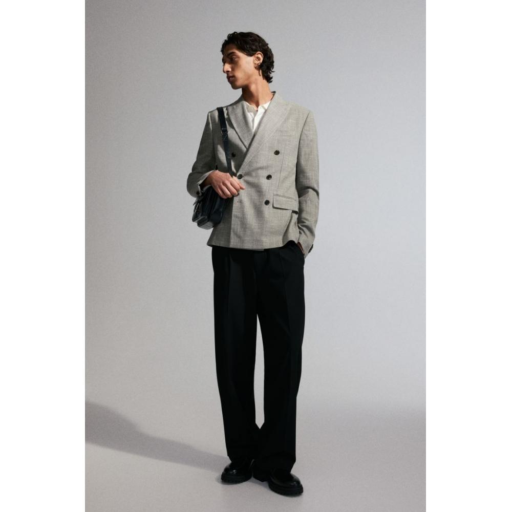 H M Double Breasted Jacket Regular Fit Dark Beige Melange