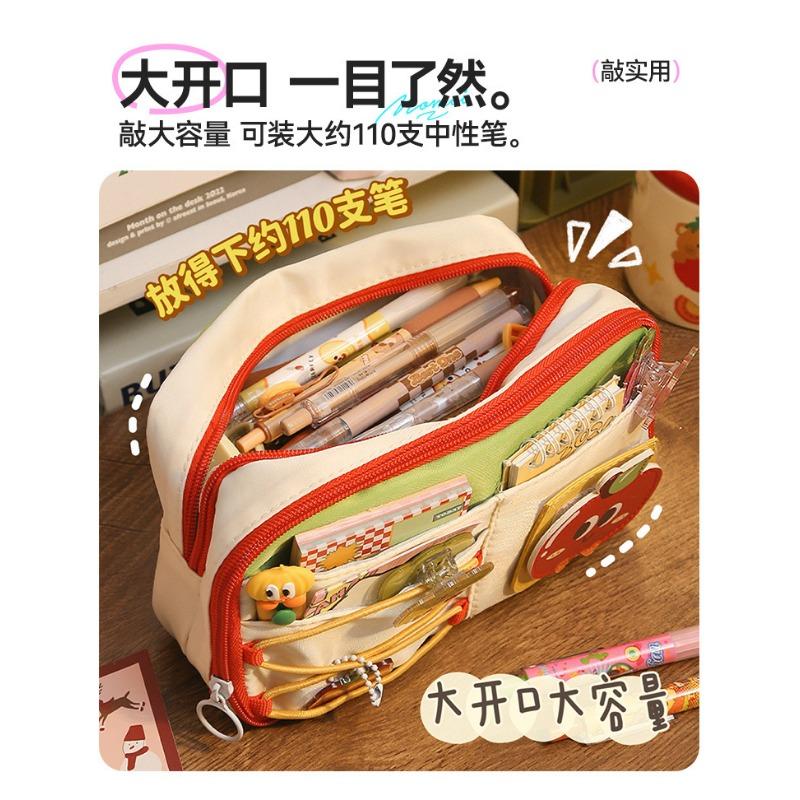 Cute Large Capacity Multi Layer Apple Pencil Case Stationery Bag For Female Students