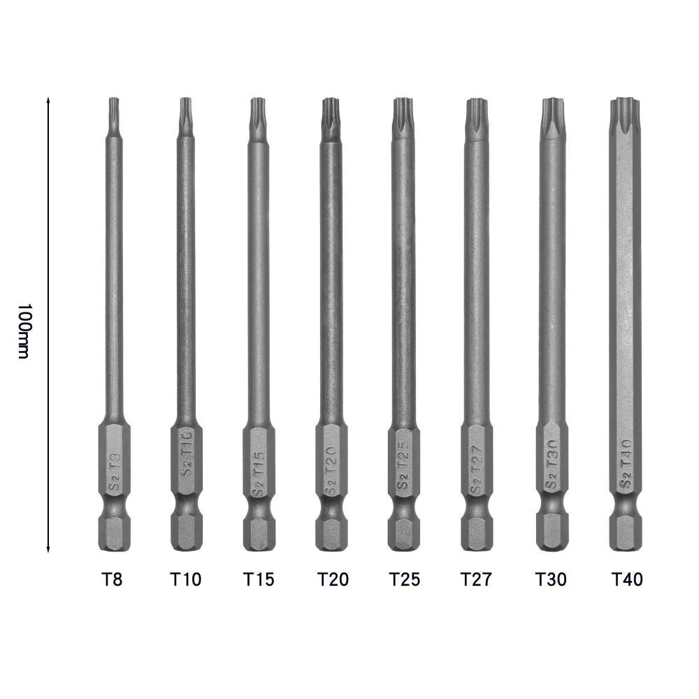 

8PCS 1/4 Inch Torx Screwdriver Bit Set T8-T40 100mm 150mm 200mm Bit Power Tool Parts Electric Hexagonal Bit Professional Use