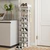9-Tier Shoe Rack, Holds 9 Pairs, Top Shelf, 2 Hooks, 30x30x128.4cm, White