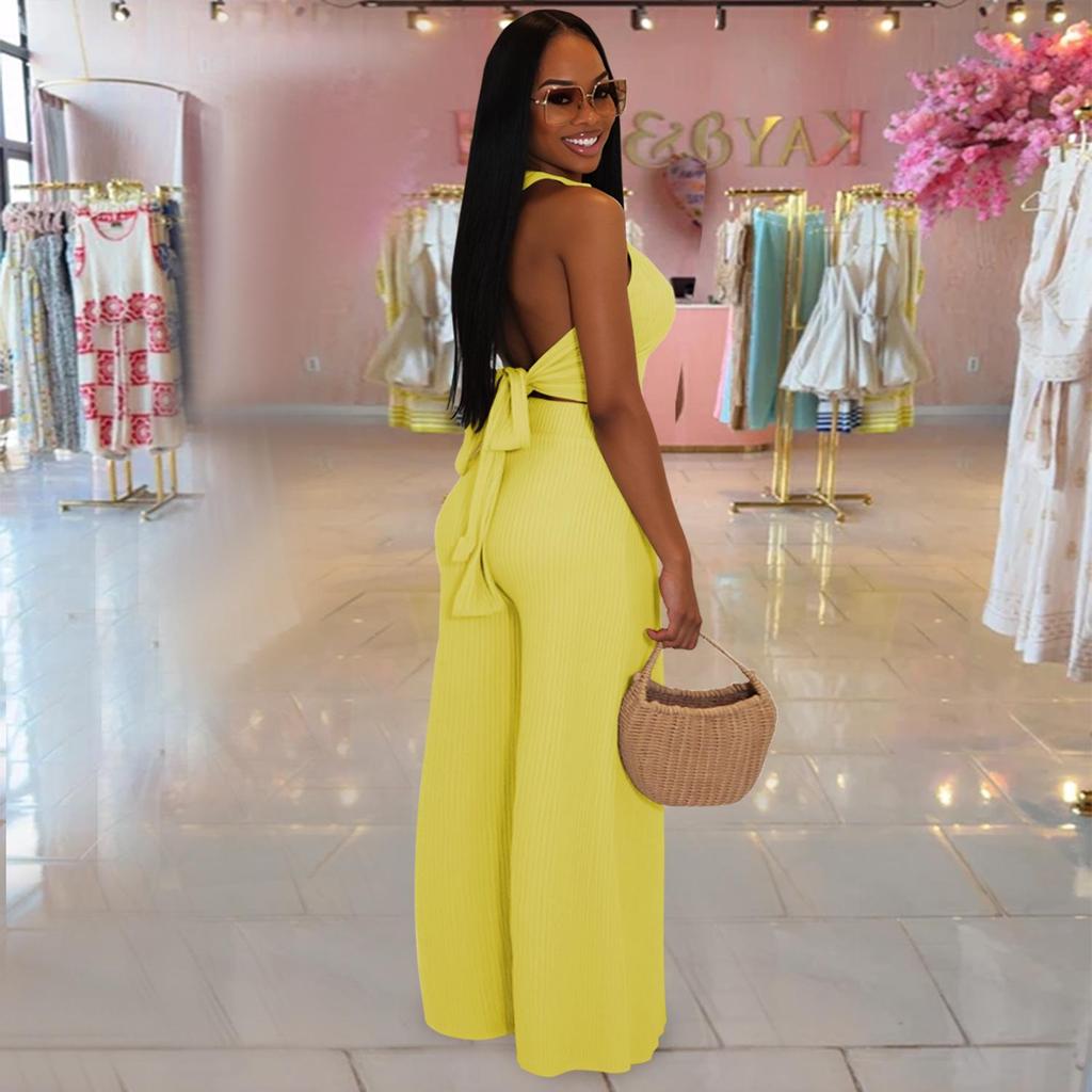 Women's Fashion Halter Strap Top & Long Pants Two-Piece Set: Casual European & American Style