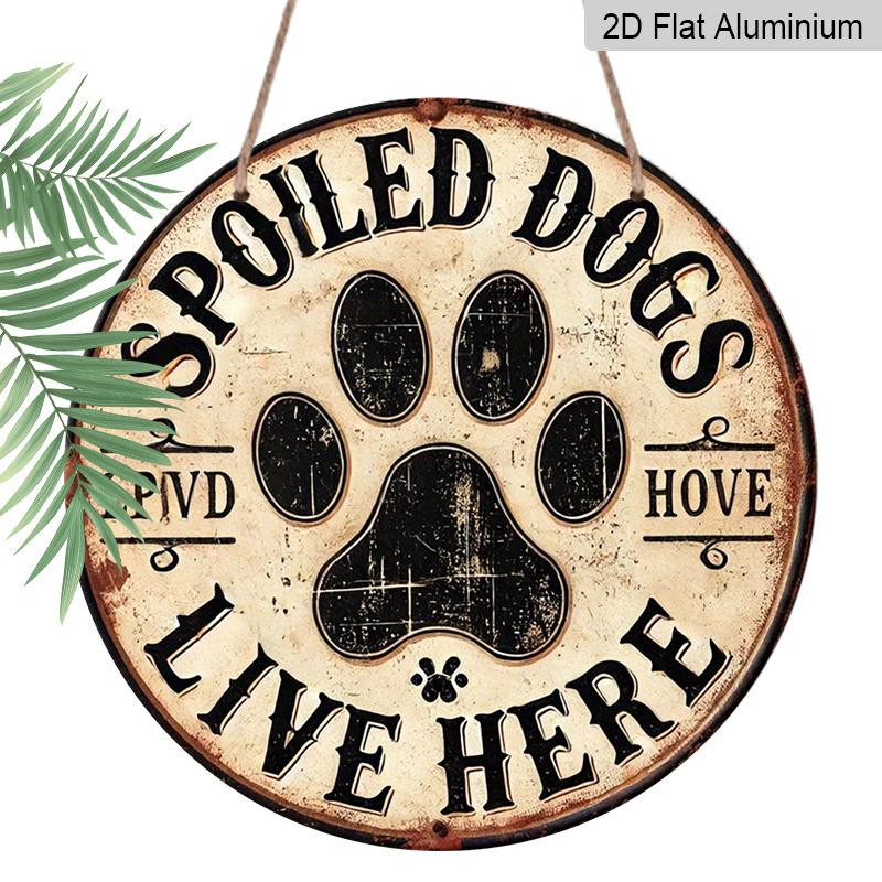 2D Flat 1pc, 8x8 In Round Aluminum Metal Art Logo, Dog Paw Print Slogan Pet Dog Paw Home Decoration Theme, Durable, Pre-Drilled, High Quality