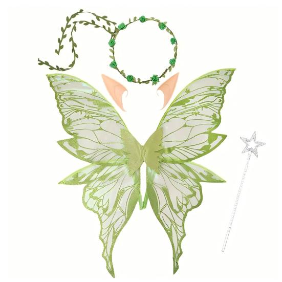 Fairy Wings for Adults And Girls Butterfly Fairy Costume Set with Floral Garland Wand Elf Ears Gradient Organza Butterfly Wings