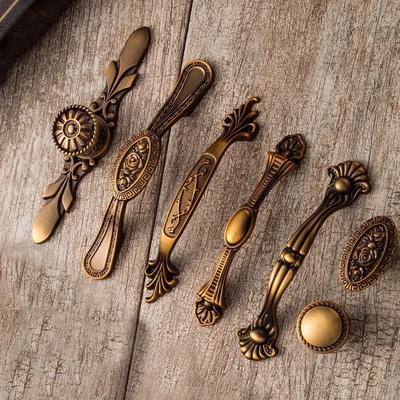 Vintage Yellow Bronze Handles | Retro Drawer Pulls & Cabinet Knobs | Solid Brass Furniture Handles for Doors, Kitchen & Bedroom