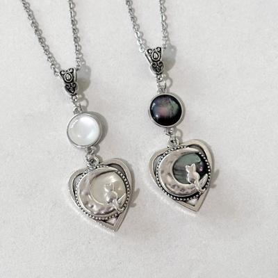 Y2K Mode Pfirsichherz Mond Anhänger Halskette Damen Schwarzer Kristall Egirl Süß Cool Punk Schlüsselbeinkette Ästhetischer Schmuck