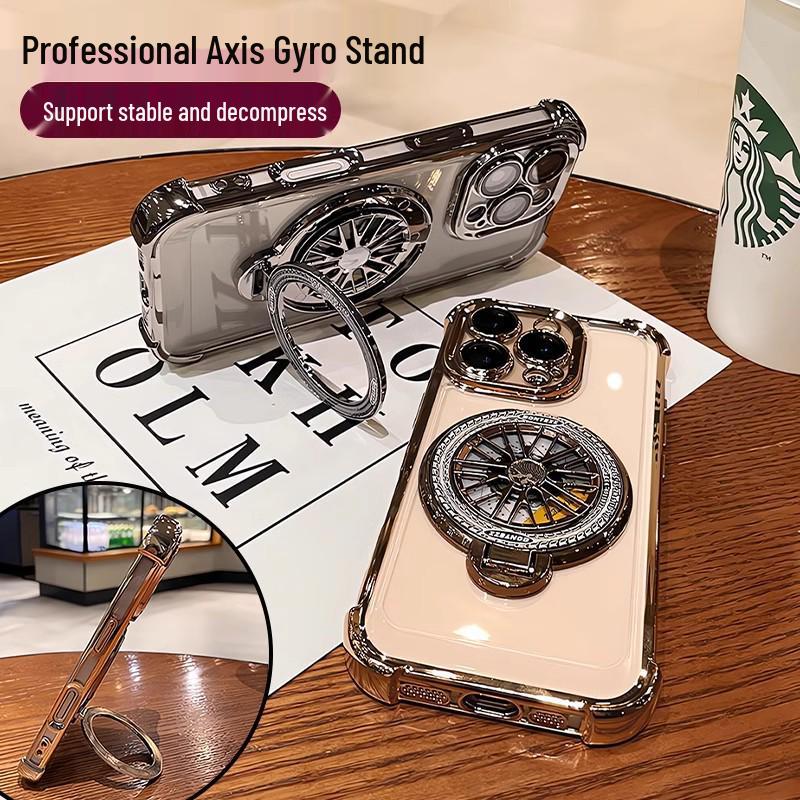 Apple i15Pro Electroplated Gyro Stand Case: Rotating, Drop-proof Protection for iPhone 16.