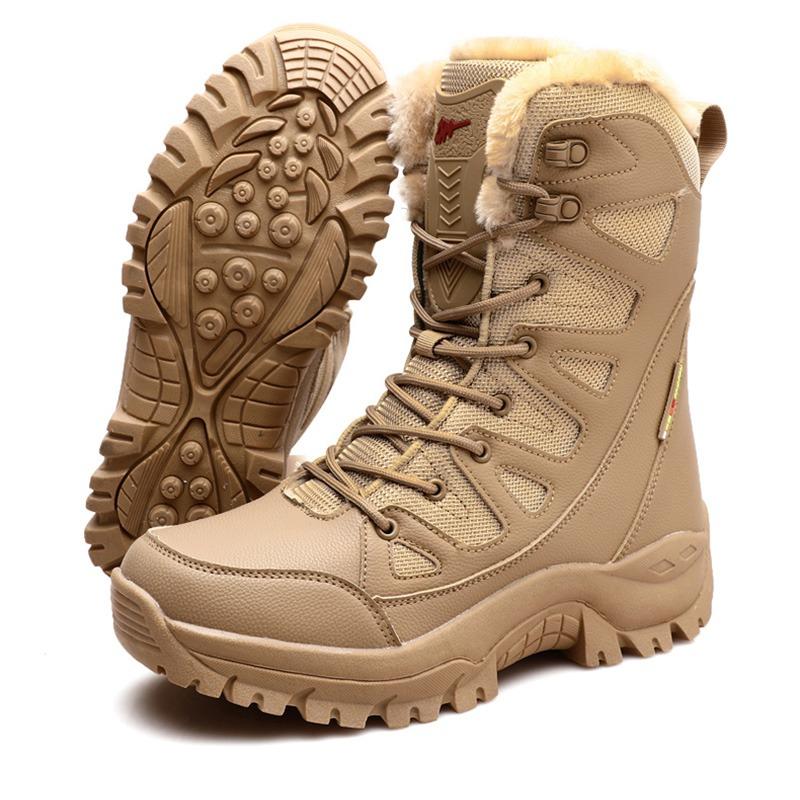 Plush Tactical Combat Boots Winter Snow Boots Hiking Sneakers Warm Work Tactical Shoes High-top Outdoor Tactical Boots