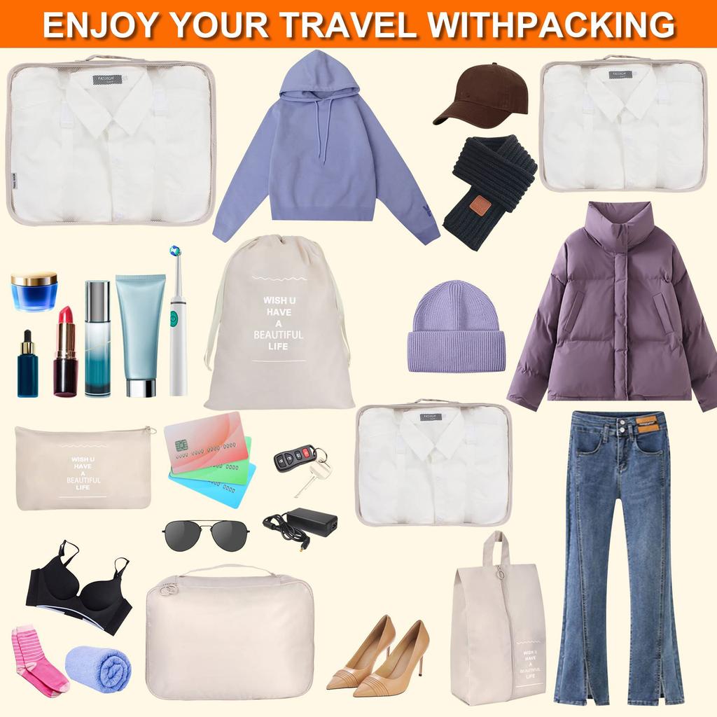 1Set 7-teilige Reise-Aufbewahrungstasche, Gepäcktasche, multifunktionale Verpackungstasche, Polyester, wasserdicht mit Griff, Netz