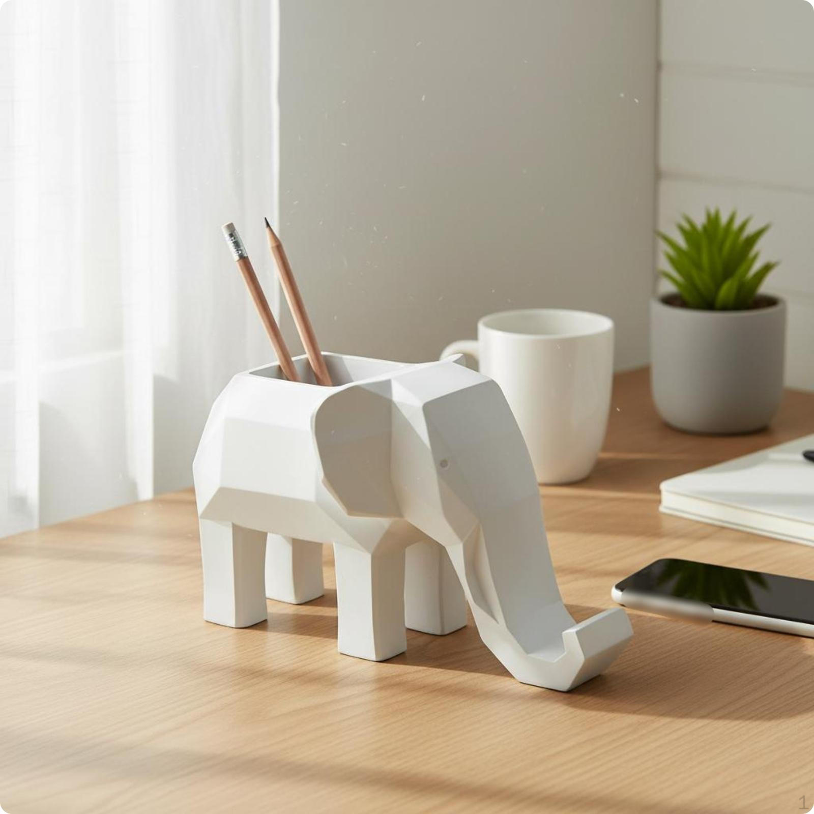 Geometric Elephant Pencil Holder Faceted Phone and Pen Multifunctional Resin Desktop