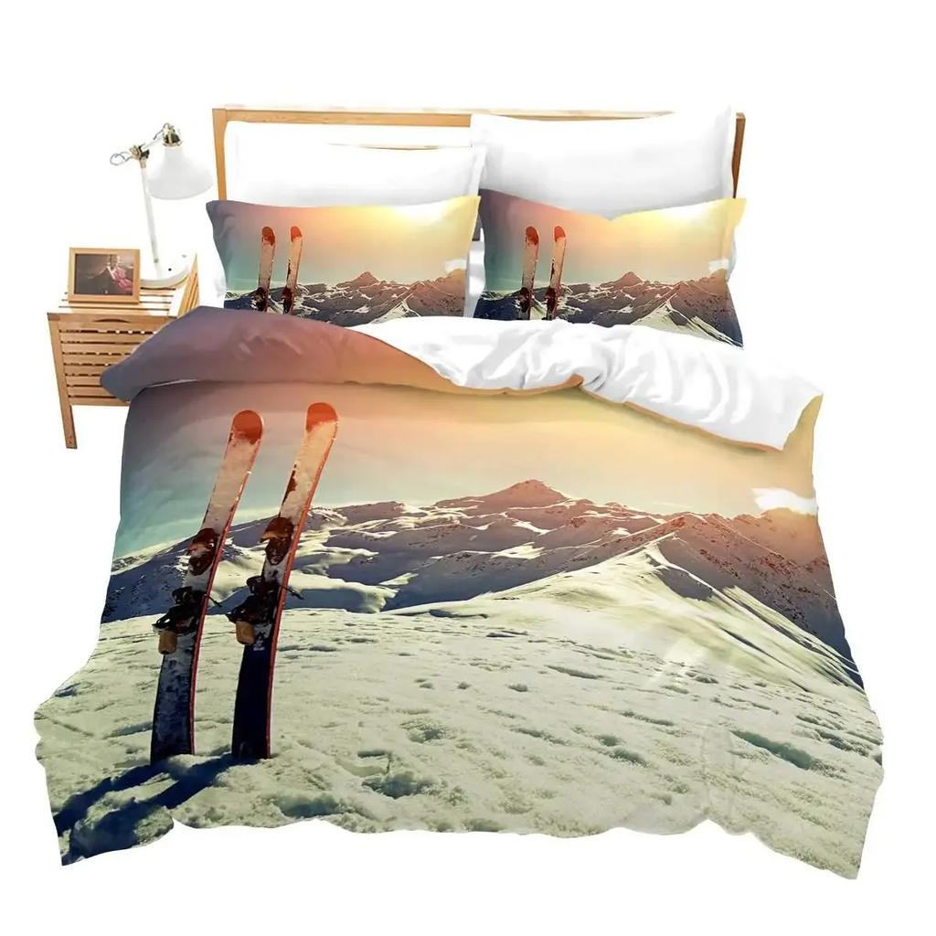 Ski Sports Duvet Cover Set Full Size Winter Sports Skiing Bedding Sets Snow Mountain Landscape Comforter Cover for Boys Girls