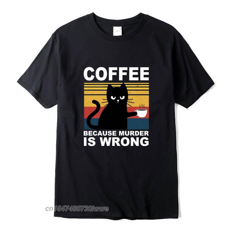 Cool Unisexs TShirt High Quality 100 Cotton Funny Cat Drinking Coffee Printing Casual Cool Loose Crew Neck TShirt Male Tops