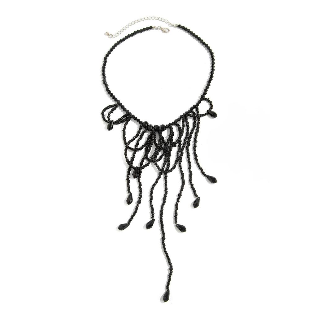 Halloween Crystal Blood-Dripping Fringe Necklace, Gothic Red Blood-Stained Imitation Pearl Beaded Necklace.