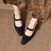 Krazing Pot Microfiber Square Toe Thick Med Heels Spring Summer Shoes Big Size 43 Metal Buckle Beauty Women Shallow Pumps