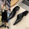 Wear Silver Pointed Toe Low Heel Block Heel Baotou Half Slippers for Summer Women's Mid-mouth Square Heel Sandals