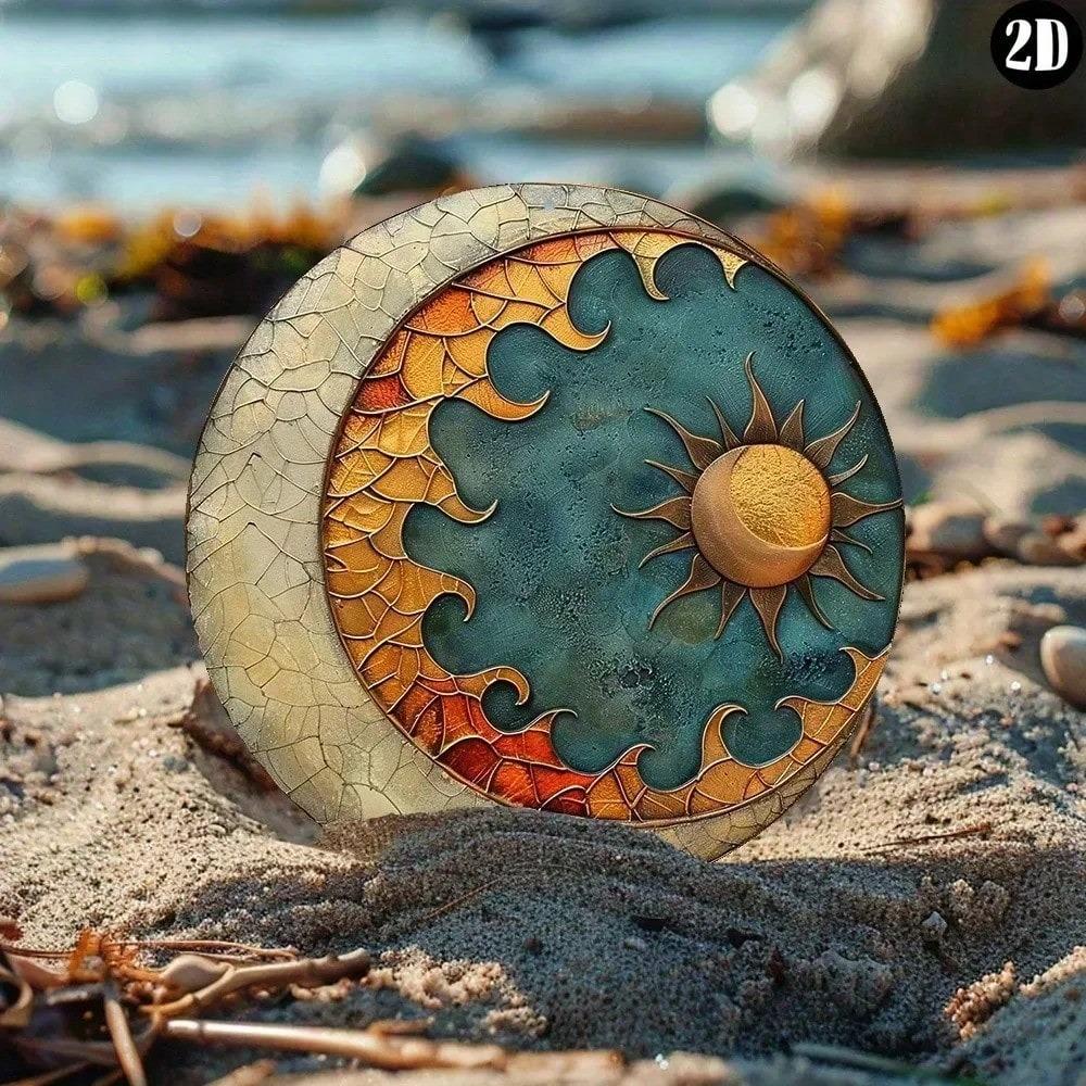 Sun Crescent Moon Metal Sign 2D Flat Rustic Iron Wall Art Outdoor Garden Decor No Power Required