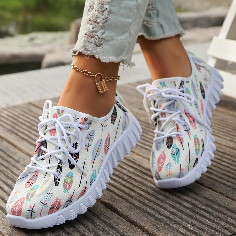 Fashion 2025 Autumn Shoes for Women Fashion Printed Women's Sneakers Casual Lace-up Platform Shoes Light Breathable Ladies Running Shoes